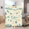 Beige Background Camper Van Pine Tree Happy Camping Fleece Blanket For Rustic Bedroom Decor Soft Warm Throw Blanket Wrap