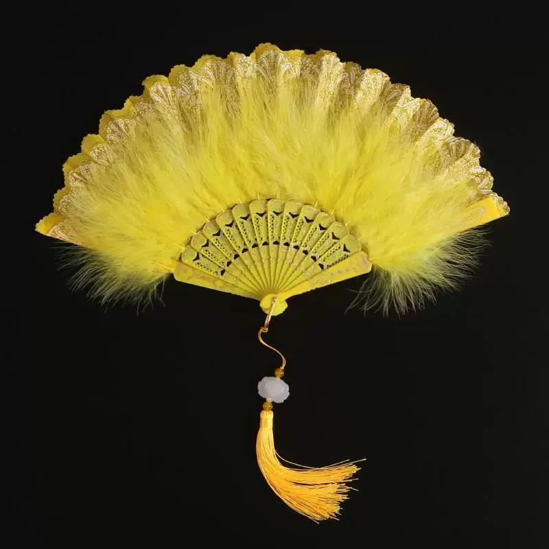 White Feather Fan, Popular Retro Fan, Suitable for Pairing with Cheongsam, Dance, Catwalk, Bird-Of-Prey Style, Palace Style, Fairy-Like Girl Folding