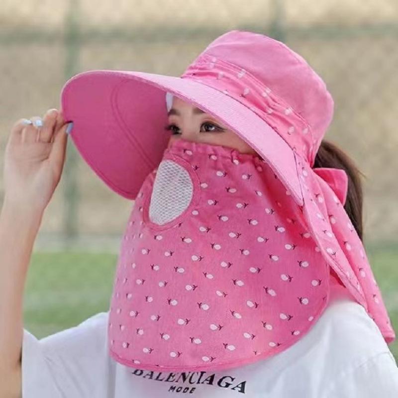 

Korean Fashion Summer Sun Hat for Women with Ponytail Hole, Large Brim, and Shawl