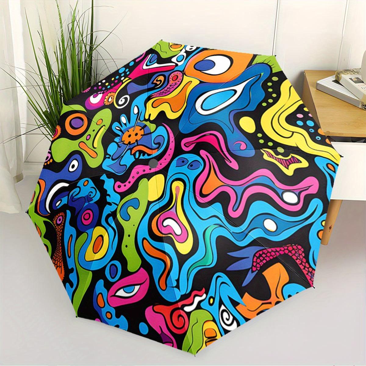 Picasso-Inspired Abstract Pop Art Umbrella with Automatic Open/Close & 8-Rib Windproof Frame - Compact Folding Design, Vibrant