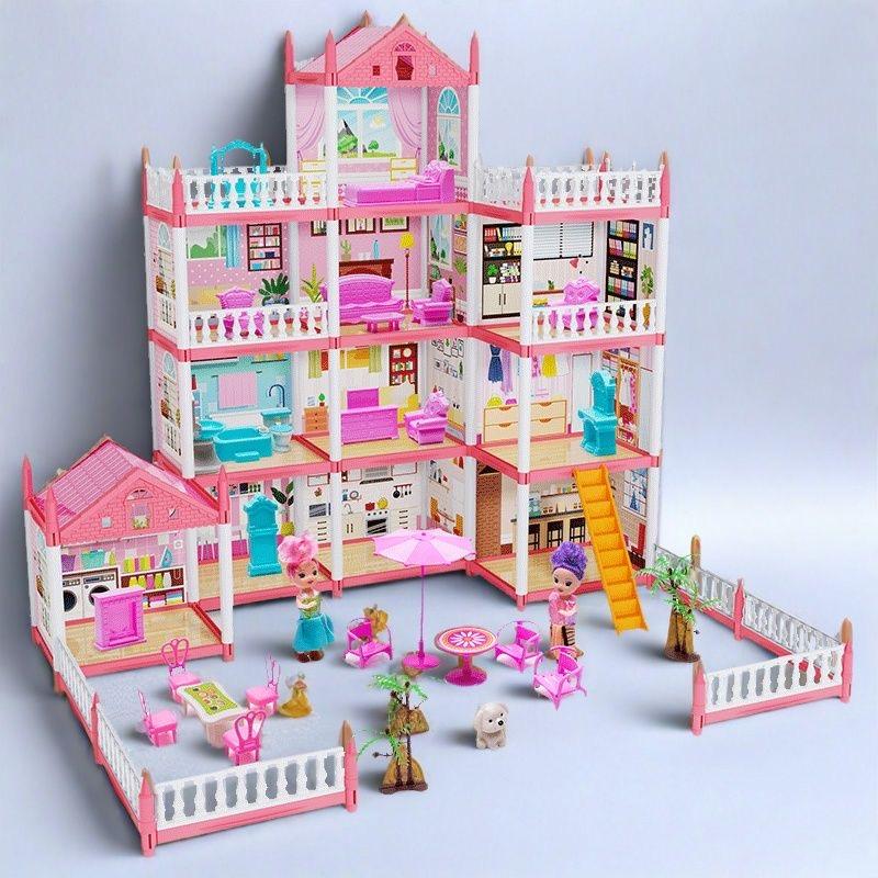 Casa de Bonecas Para Menina DIY Kit Grande Vila Montada Casa de Bonecas Brinquedos de Faz de Conta Presente