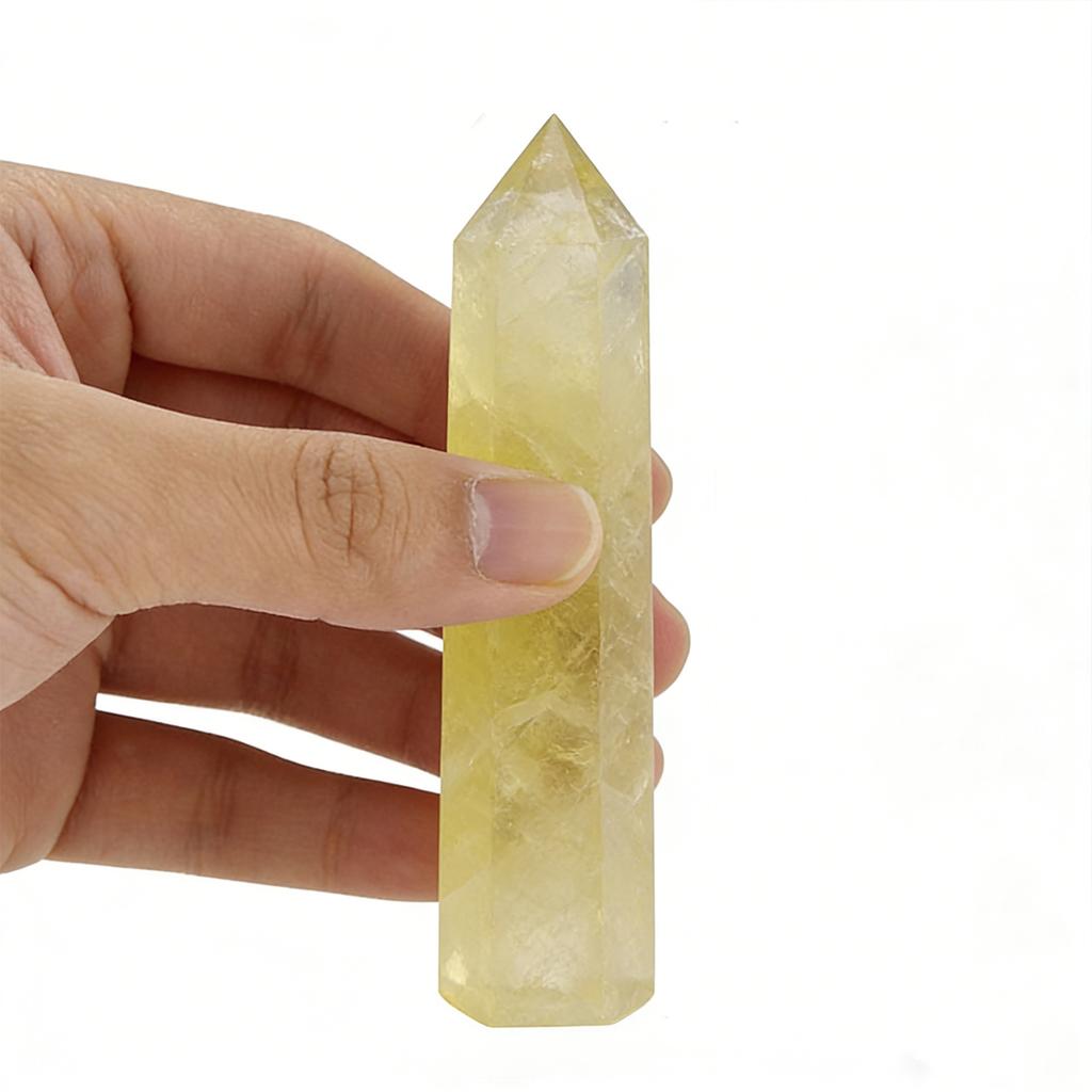 Aiercrystal 1 Adet Doğal Kristal Sitrin Kulesi 8 cm - 15 cm (8-15Cm) Meditasyon İçin 6 Yüzlü Tek Nokta Prizma Kristal Asa