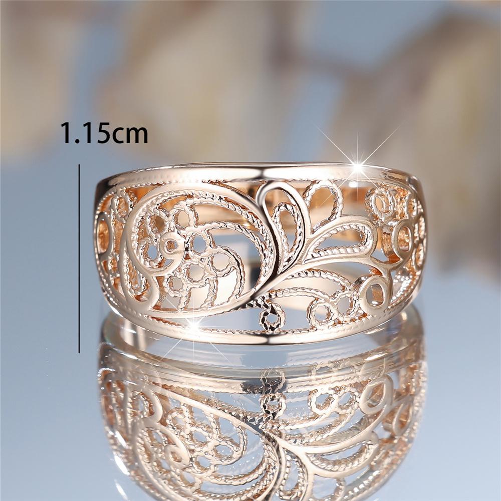 Charm Female Flower Plant Engagement Ring Vintage Yellow Gold Color Wedding Jewelry For Women