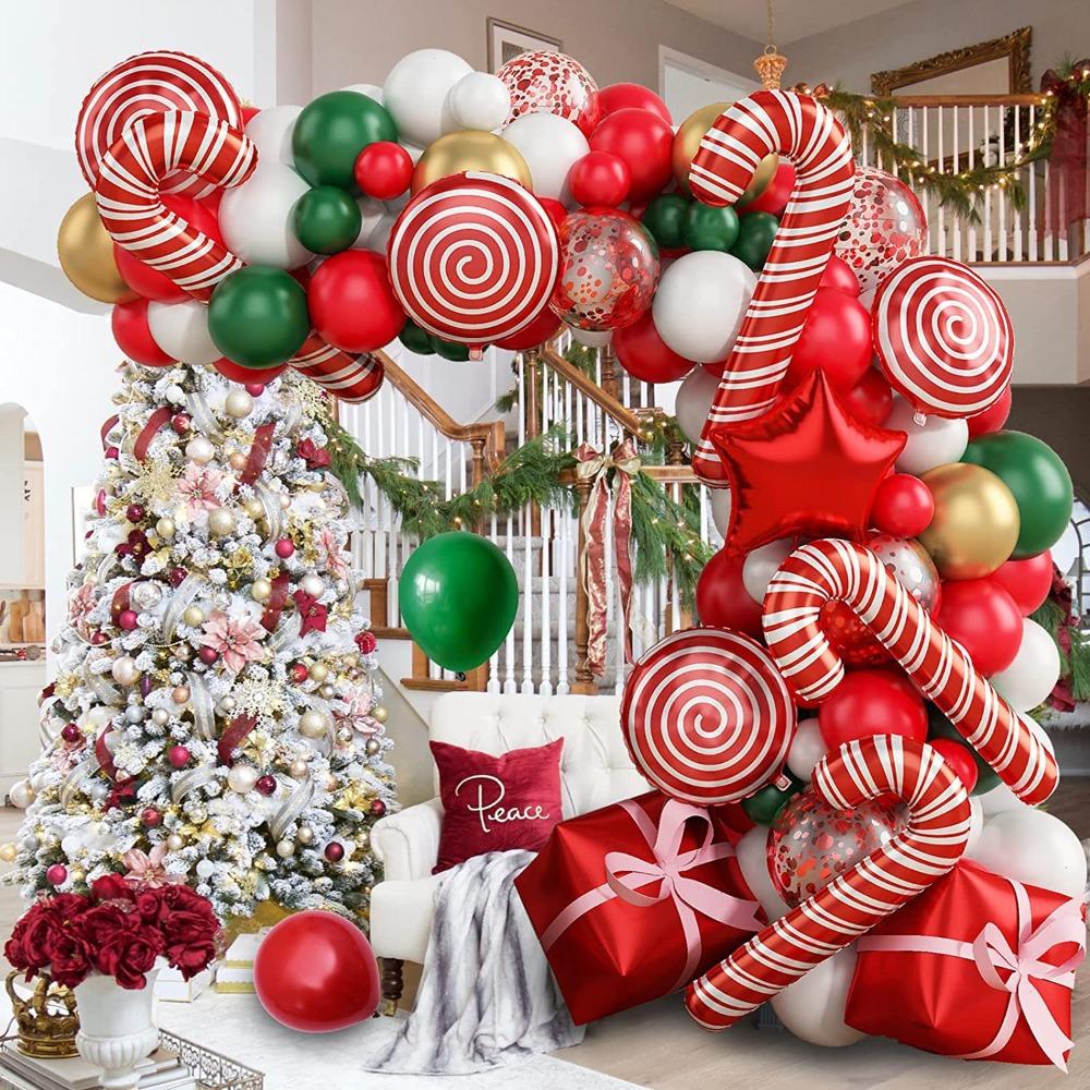Christmas Balloon Set Candy Cane Aluminum Film Balloon Red Green White Christmas New Year Balloon Chain Arch Wreath Set
