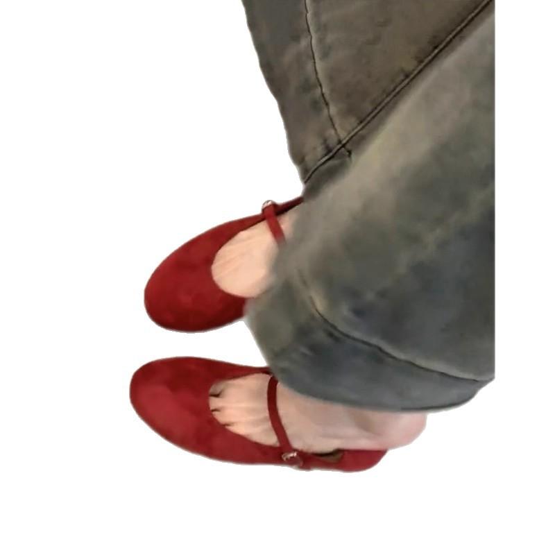 Sheepskin version~ Genuine leather retro flat bottom red light mouth single shoes women's skirt Korean version Mary Jane shoes ballet shoes