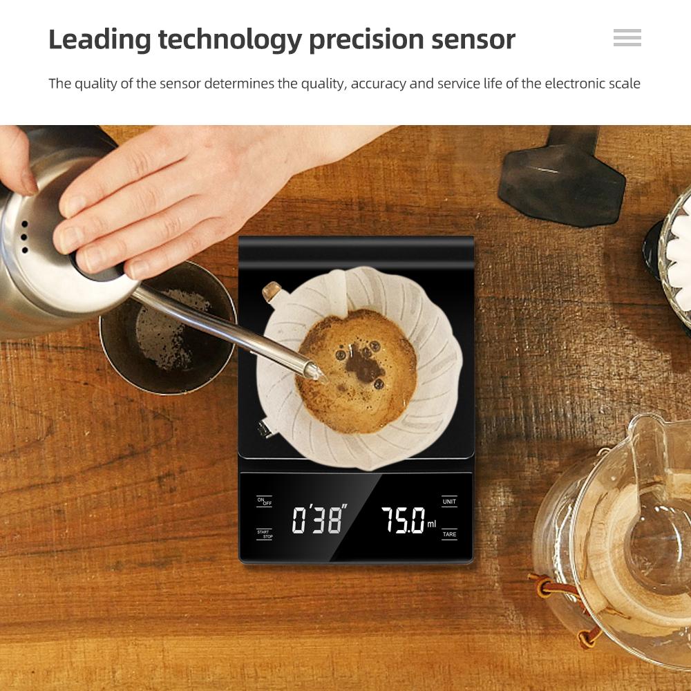 3kg/0.1g Kaffevåg med Timer Köksredskap Digital Multifunktionell Våg Häll över Dropp Espressovåg LCD-display