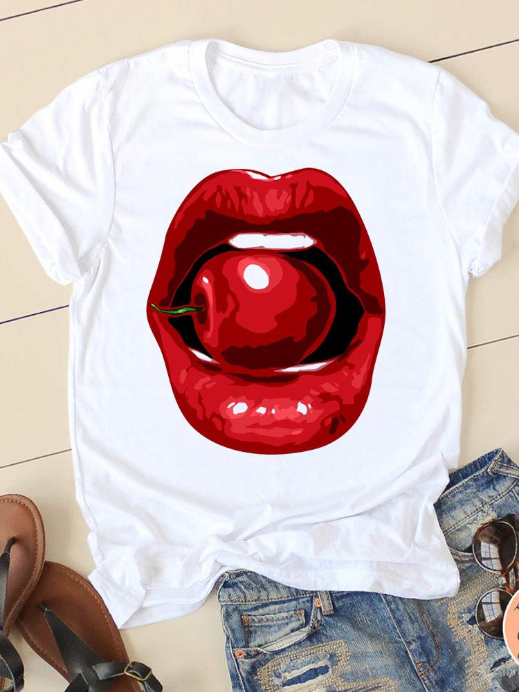 Clothing Summer Short Sleeve Watercolor Lip Sexy New Ladies Casual Unisex Fashion Graphic Tee Tshirts Female T Shirt Clothes