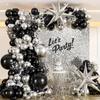 137Pcs Black and Silver Balloon Wreath Arch Set for Birthday, Wedding, Graduation, Anniversary, Graduation Party Decoration