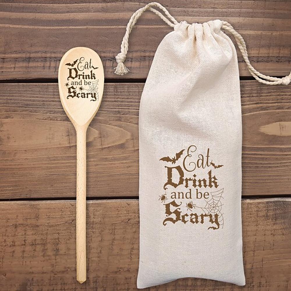 

Eat Drink and Be Scary Wooden Spoon Funny Halloween Gift Bat Spider Spooky Halloween Party Decor Kitchen Utensil Baking Supplies 1PCS 30X5cm