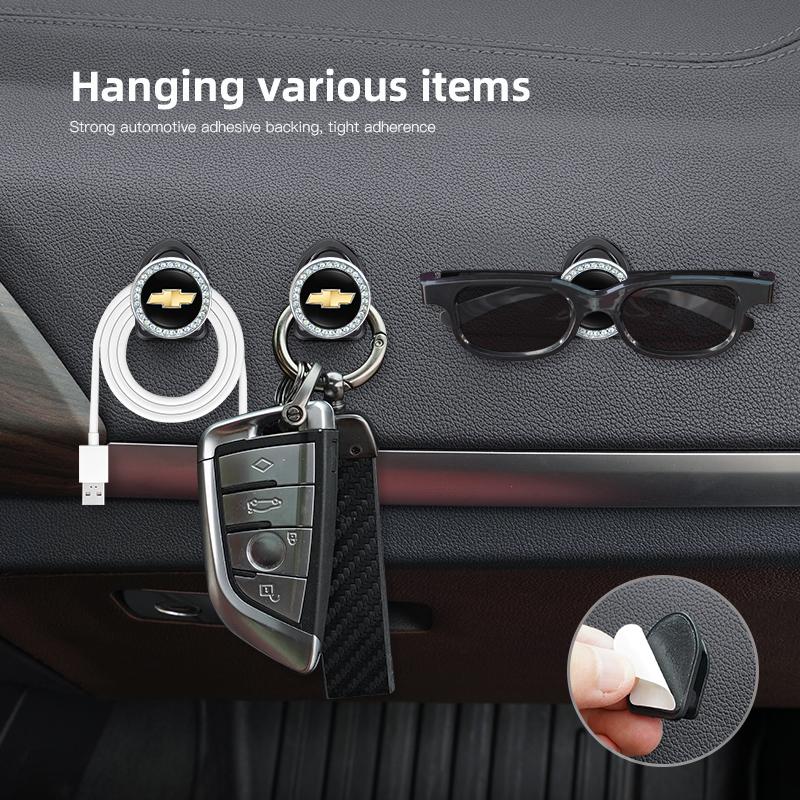 2Pcs Crystal Decoration Car Emblem Self Adhesive Mini Storage Hooks For Chevrolet Z71 Aveo Impala Lacetti Malibu Sail SS Cruze