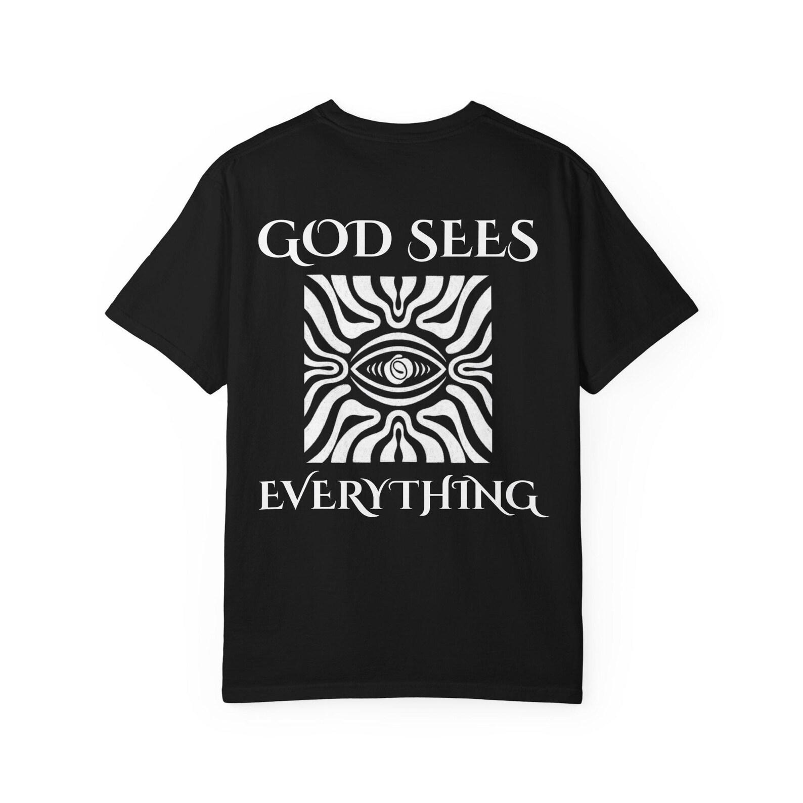 God Sees Everything T-Shirt | Minimal Eye Graphic Tee, Gothic Streetwear 4XL