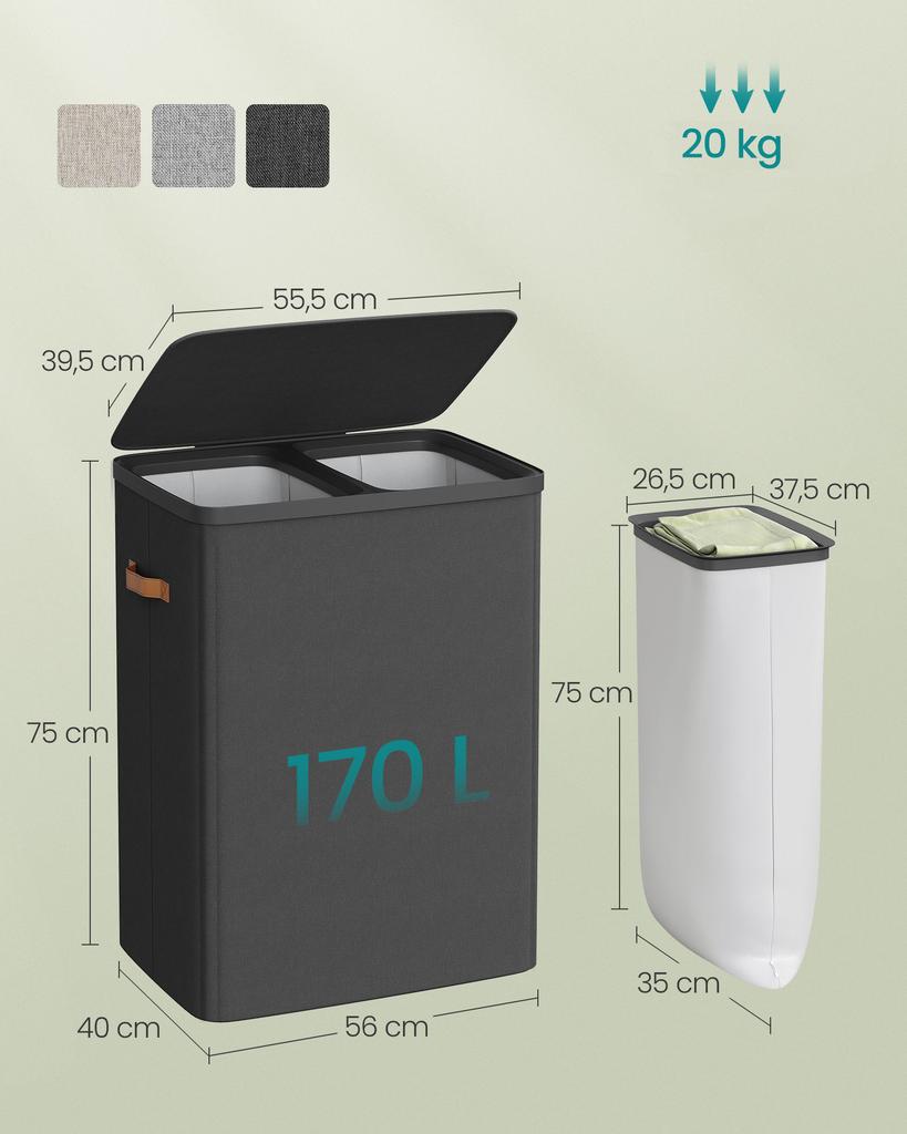 Laundry Basket 2 X 85 L Dark Gray