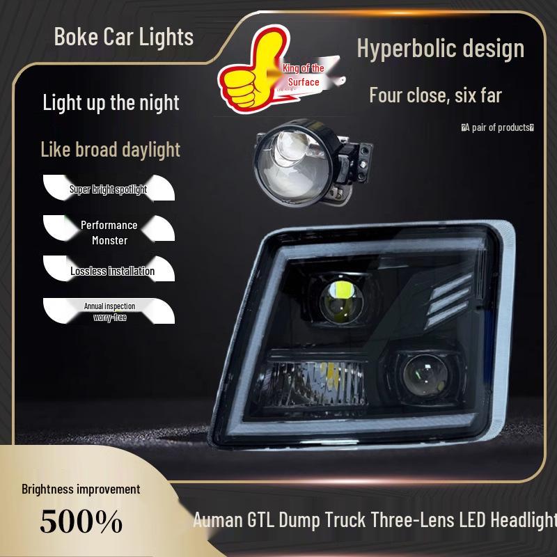 Foton GTL Dump Truck Headlight Assembly: Triple-Lens, Four Low Beam, Six High Beam, H4-B Model.