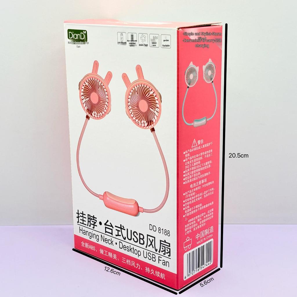 Portable Cartoon Pocket Fan: USB Rechargeable, Hanging Neck, Desktop Use, Ideal for Students & Outdoor Activities