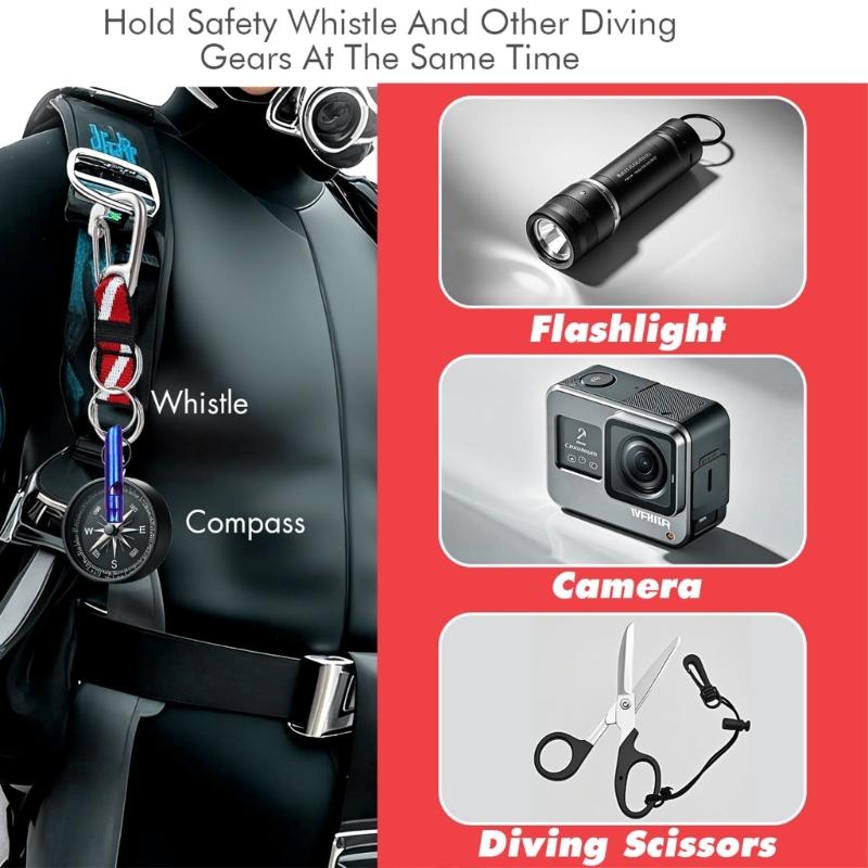 Scubas Diving Lanyard Clip with D Rings Universals Dives Flags AntiLost Strap for Water Sports fishing Gear Attachments