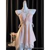 Elegant Ice Silk Sleep Dress with Chest Pads and Bow Detailing
