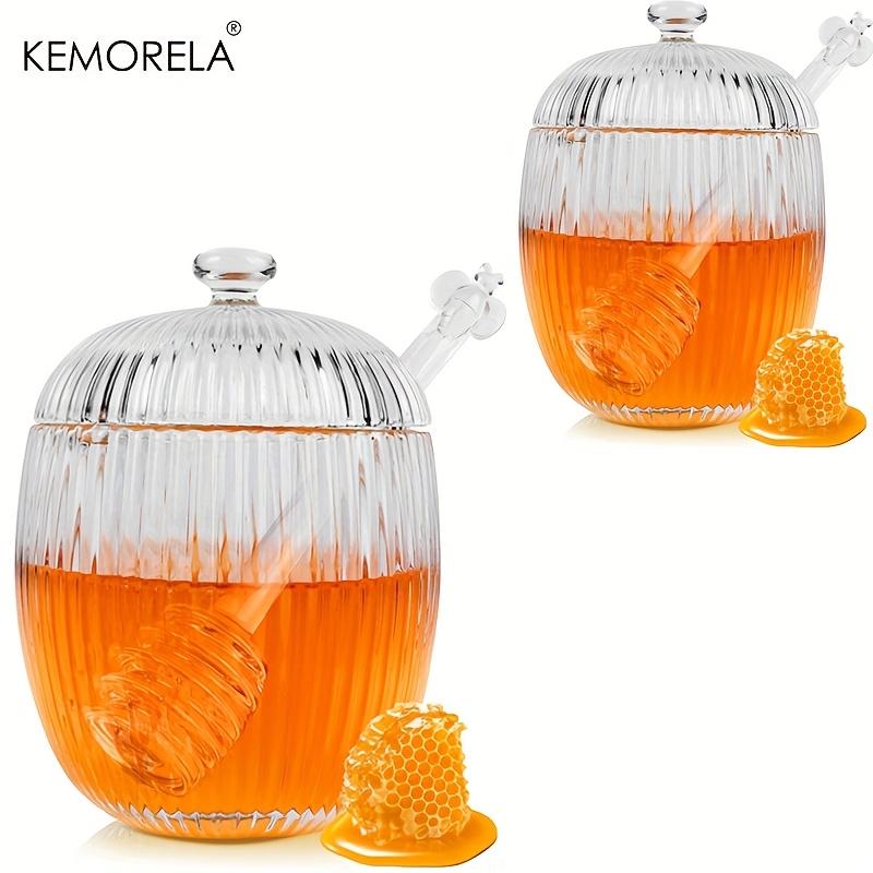 1/2 Stück Honigglas mit Deckel und Honiglöffel 230ML Glas Honigtopf Spender mit Löffelstiel Honigbehälter für Küche und Zuhause orange