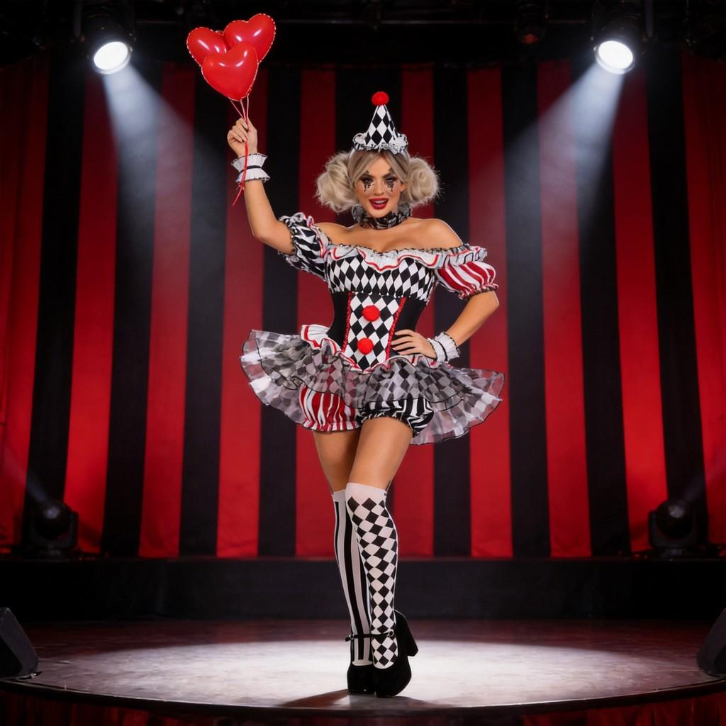 Female Clown Cosplay Outfit With Polyester Material For Party And Role Play