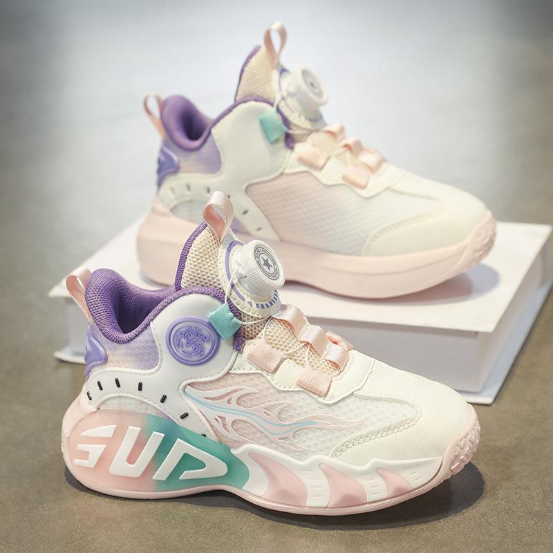 Children's Shoes Basketball Shoes 2025 New Button Sports Shoes Spring and Summer Mesh Boys and Girls Running Shoes Medium and Large Children