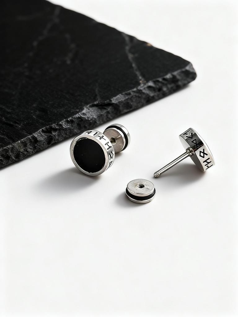 Viking Round Stone Stud Earrings for Men Boys,Anti Allergy Stainless Steel Tiger Eye Stone Stud Earrings Gift