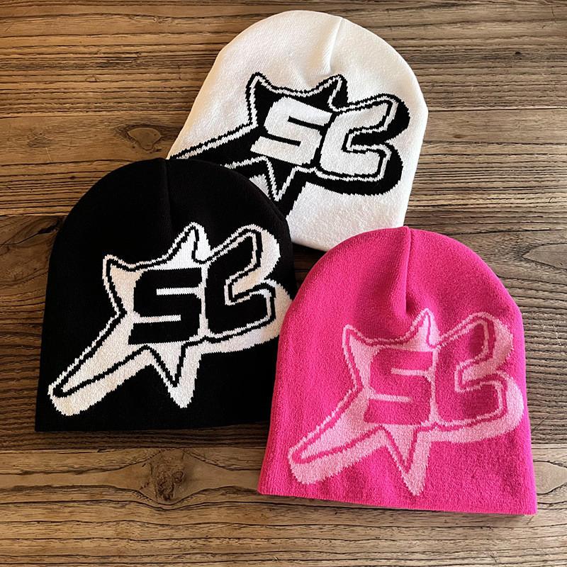 Sc Alphabet Pattern Acrylic Beanie Knit Hat Unisex Warm Hat For Use Outdoor