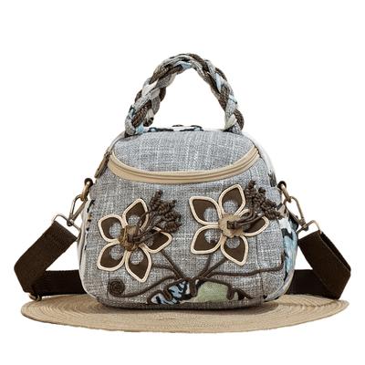 Borsa a tracolla piccola in tela con fiori fatti a mano in stile etnico da donna, borsa a tracolla estiva 2025, borsa a mano casual retrò da donna
