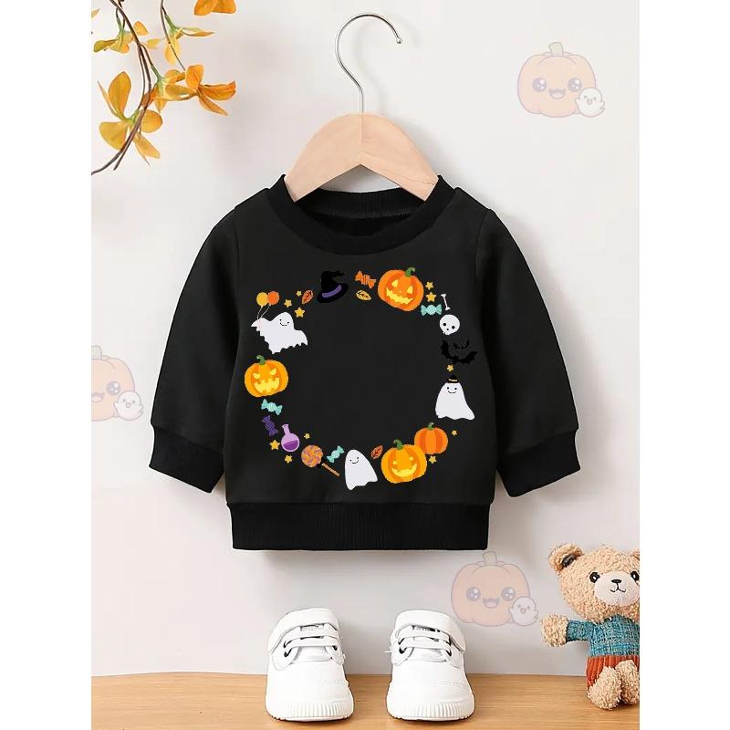 Kids Sweatshirt Round-Neck Sweatshirt for Halloween, Playful And Eye-Catching Cartoon Prints,Comfortable And Skin-Friendly Sweatshirt for Parties 110 чёрный