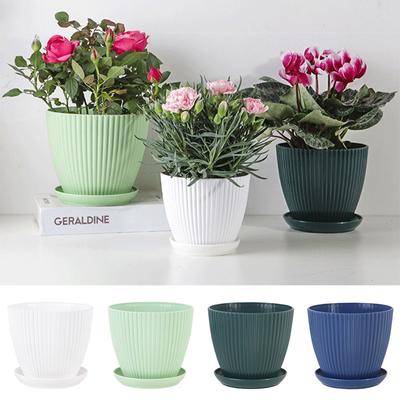 Blumentopf aus Kunststoff, Sukkulententopf mit Tablett, grüner Dill, rund, doppellagig, kleiner Blumentopf, Dekoration für Zuhause, Büro, Schreibtisch
