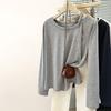 Real shot kinky slanted shoulder off-shoulder long-sleeved T-shirt women's autumn loose cotton outer bottoming shirt top