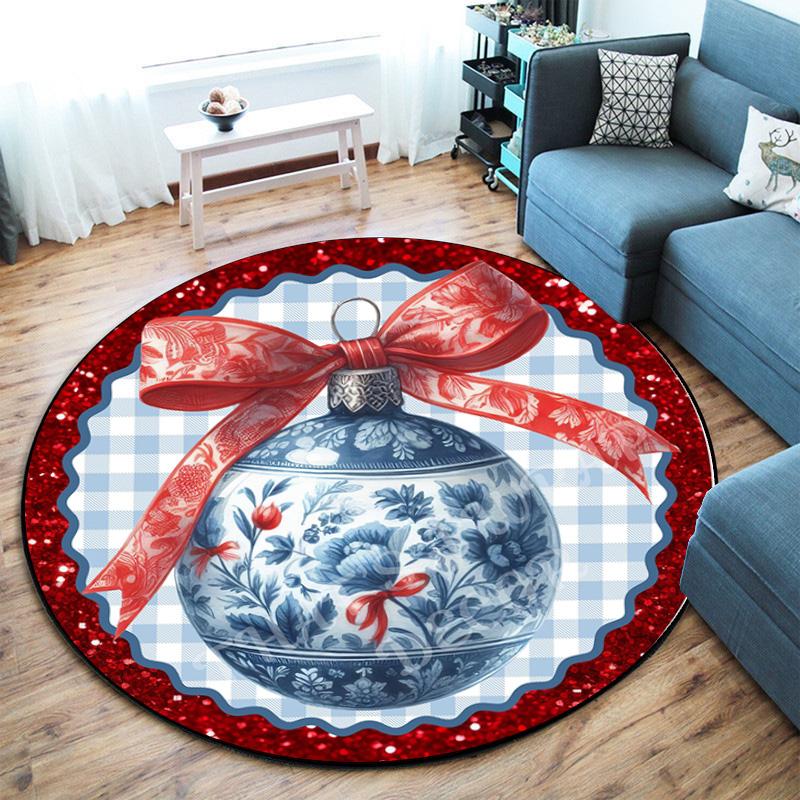 Cute Christmas Day Gift Bell Santa Claus Snowman Christmas Tree round rug Home Soft Decorative Anti slip Chair Mat Carpet Outdoor Floor Mat Carpet 16