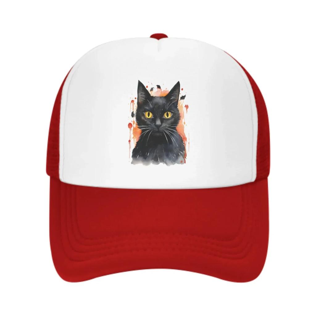 Black Cat Mesh Trucker Hats for Unisex Women Adjustable Casual Fashion Baseball Caps for Outdoor Activities