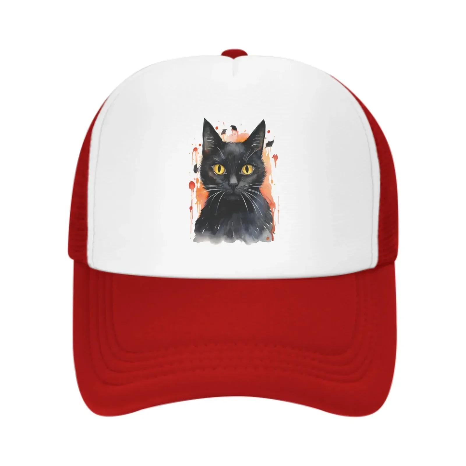 

Black Cat Mesh Trucker Hats for Unisex Women Adjustable Casual Fashion Baseball Caps for Outdoor Activities One Size