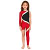 Kids Girls Stage Performance Jumpsuit: Mock Neck Shiny Sequins Color Block Asymmetrical Cut with Back Invisible Zipper