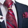 Wedding Tie for Men Red Shinny Silk Necktie Set with Gold Ring Pocket Square Cufflinks Set Dibangu