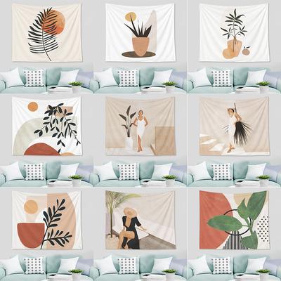 Nordic Abstract Geometric Tropical Plant Print Pattern Tapestry Home Living Room Bedroom Wall Decor Background Cloth Tapestry