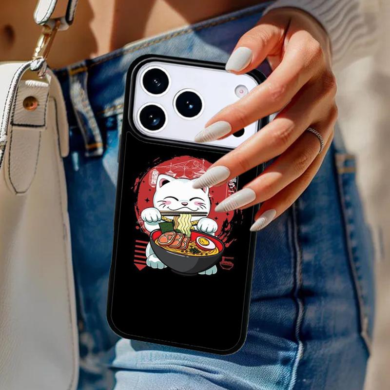 Ramen Cat Japanese Art Phone Case For iPhone 17 Air 14 15 13 12 Max Cover For Apple 16e 11 Pro Max Plus Coque