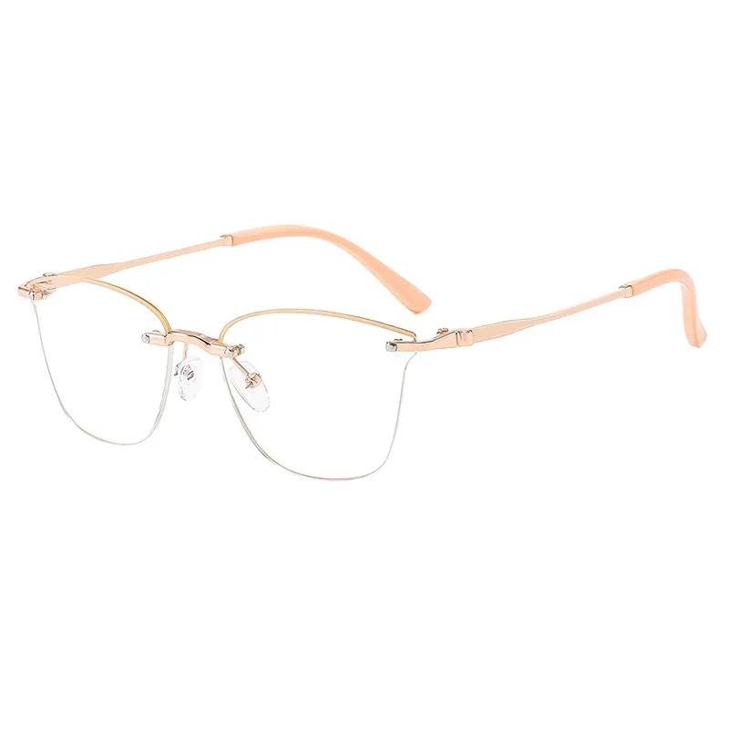 Frameless Cut Edge Metal Reading Glasses Ultra Light Pink Frame Presbyopia Glasses High-Definition Anti Blue Light Eyeglasses