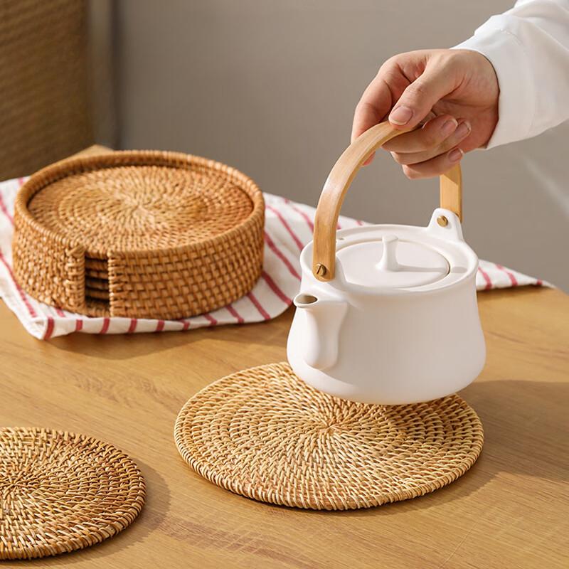 1Pc Rattan Partition Anti-scalding Mat, Dining Table Mat, Bowl Mat, Plate Mat, Thermal Insulation Mat, Teapot Mat, Coaster Holder
