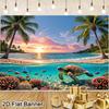 1 piece of 2D flat banner [party banner], made of polyester fiber, featuring a tropical beach theme with a background