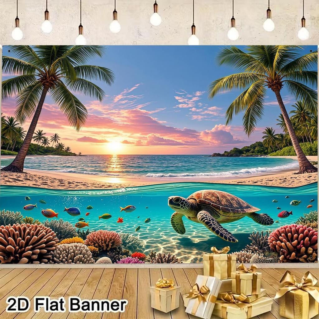 1 piece of 2D flat banner [party banner], made of polyester fiber, featuring a tropical beach theme with a background