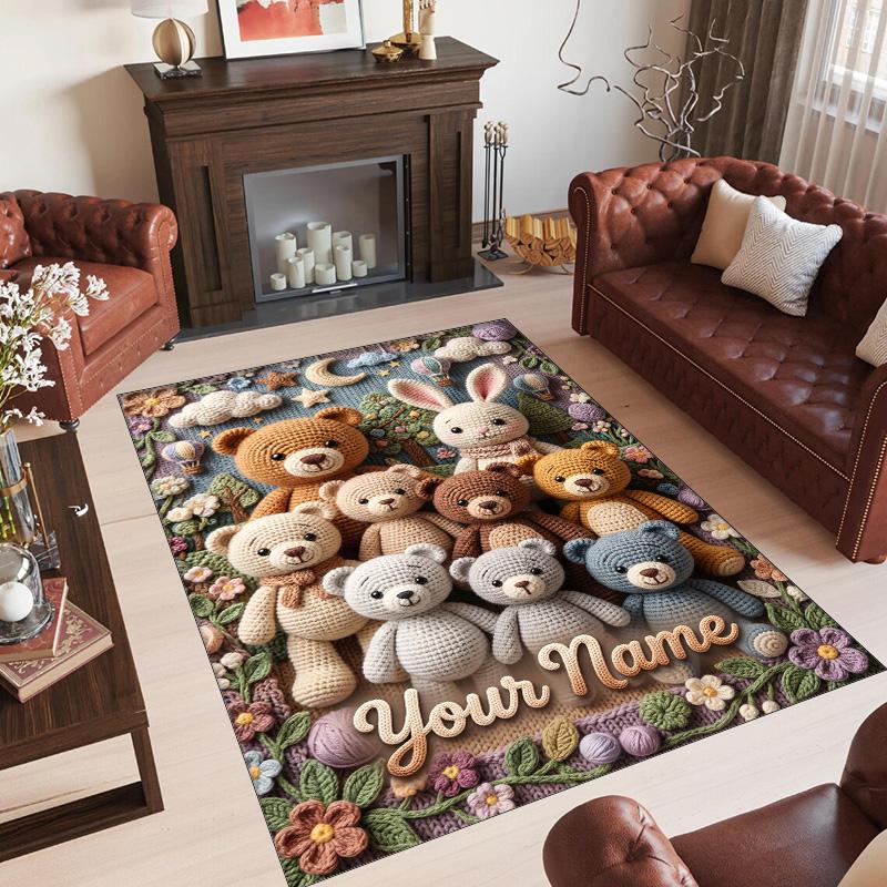 Forest Nature Theme Crystal Velvet Rug Personalized Custom Name Text Soft Floor Mat Home Decor