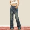Unisex High-Street Retro Distressed Straight-Leg Jeans