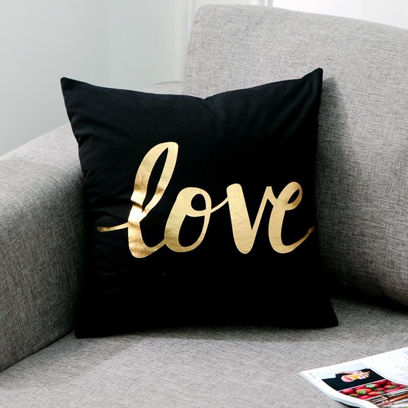 Love Black And White Bronzing Cushion Decorative Pillows Gold Foil Geometric Pillowcase Home Decor Sofa Throw Pillow 17*17inch
