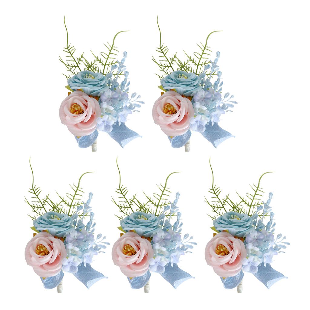 5Pcs Elegant Rose Boutonniere Set for Wedding Handmade Corsages Flowers with Pin and Clip Jewelry for Grooms and Guests