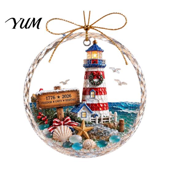 Christmas Wall Hanging Decor Ocean Themed Ornaments, Lighthouse/Wreath/Santa Claus/Xmas Tree/Snowman/Deer Acrylic Ornaments for Living Room