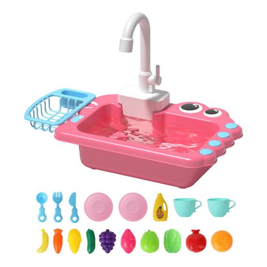 Mini Toddler Playhouse Dishwasher Set Electric Water Circulation 18Pcs Accessories Simulated Faucet Rotating Heat-Resistant Quick-Drying Basket Role