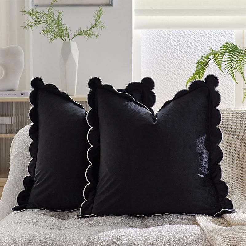 1PC Case Soft Accent Cozy Sham Elegant Cushion Cover Ruffled Pillow Solid Scalloped Edge Multiple colors