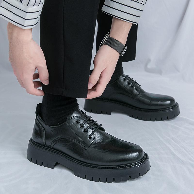European and American Leather Shoes Men's Outdoor Street Commuting Casual Shoes Spring and Autumn New Fashion Retro Heightening Platform Business Men