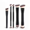 5 Double-Ended Makeup Brushes: Foundation, Blush, 3-Color Contour, Soft Bristle, Loose Powder, Beauty Tool Set
