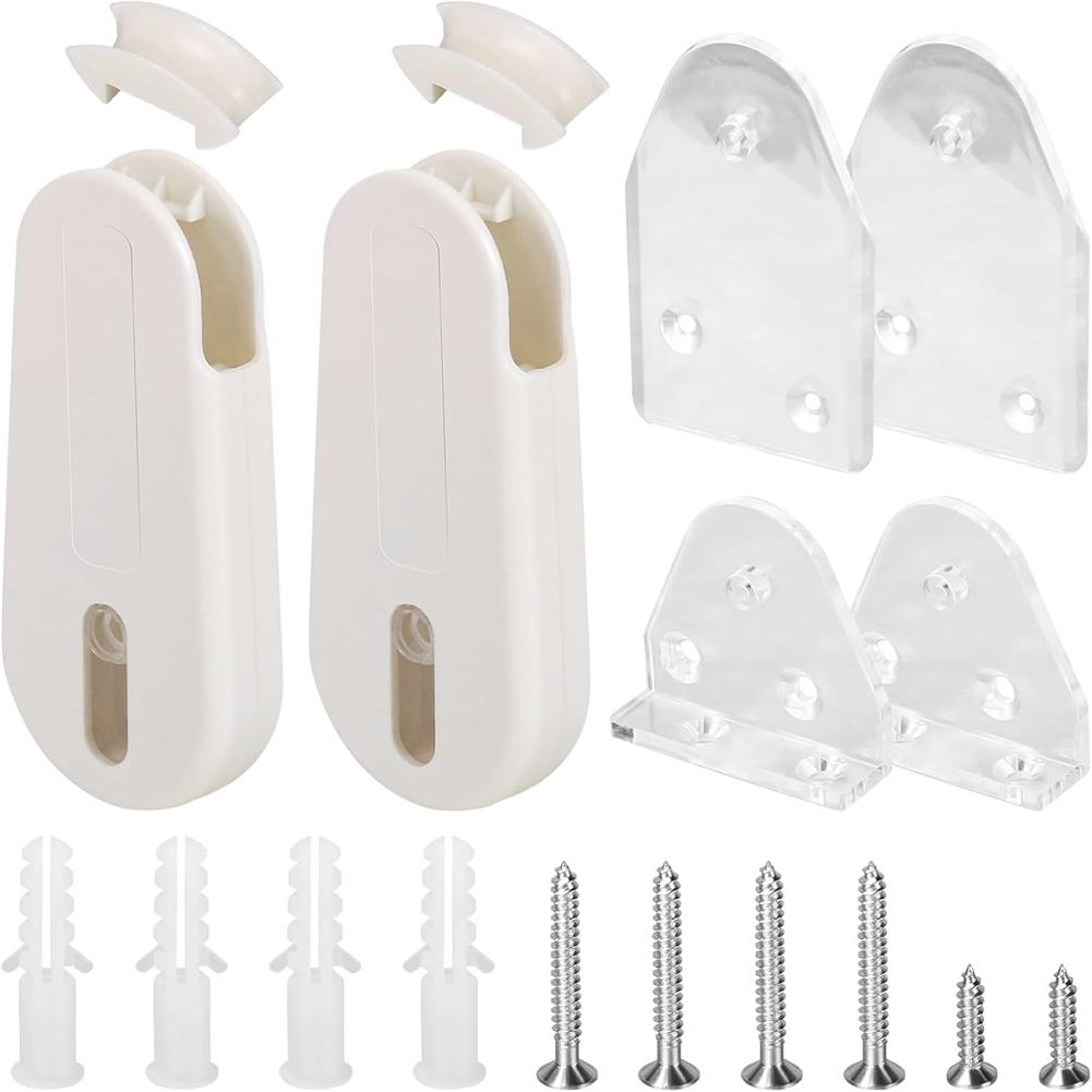 2 Sets White No Drill Curtain Drawstring Tightener Fixed Handle Roller Suitable For Blinds Pull Rope Home Decoration